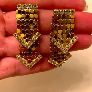Gorgeous dangly gold and rhinestone earring very shiny bling drop earrings